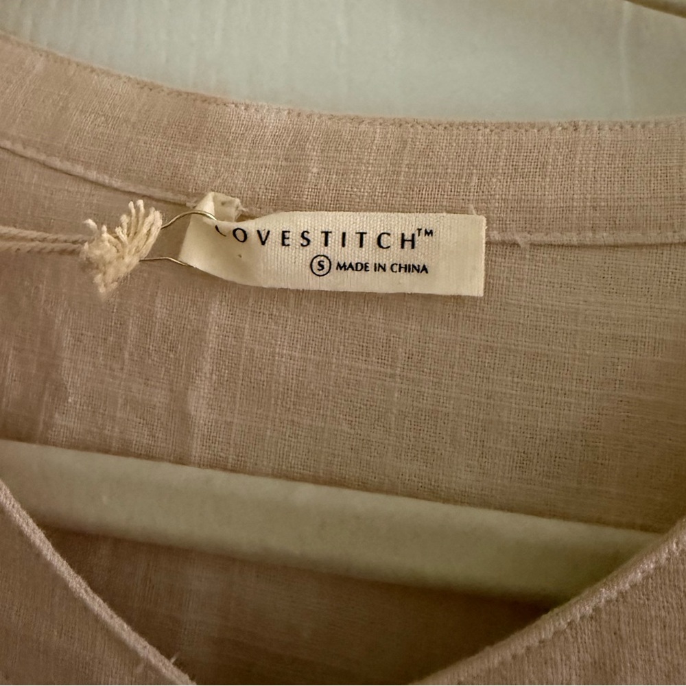 Lovestitch 100% Cotton Cutout Midi Dress Beige Tan Button Front Long Sleeves - Picture 5 of 8